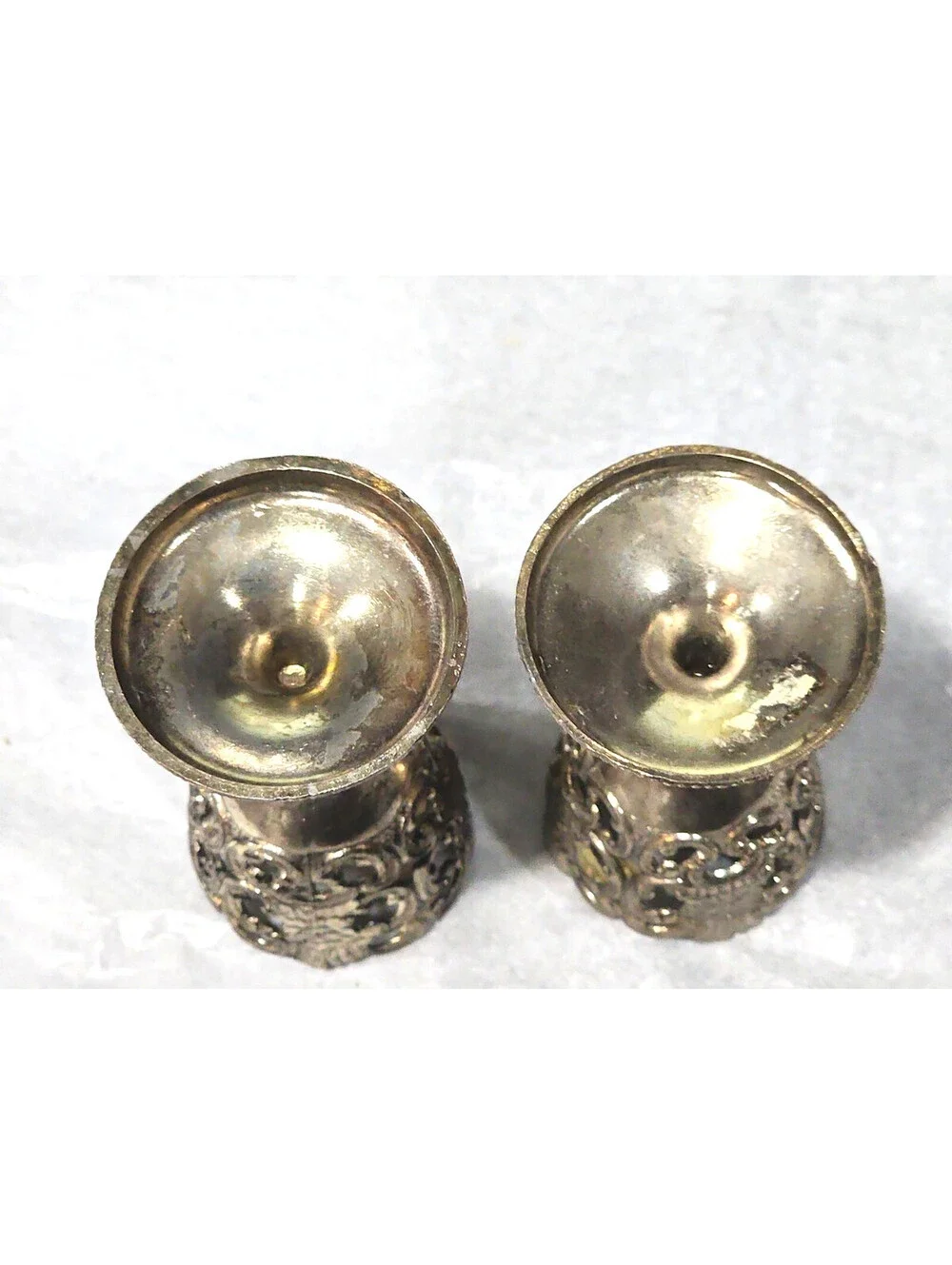 Vintage Silver Plate Pierced Filigree Tulip Cordial Cup Holders Lot of 2